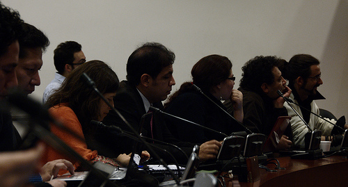 Miembros de RedPaTodos e Internautas en la socialización de las modificaciones al proyecto de la llamada Ley Lleras el 2 de Junio de 2010.